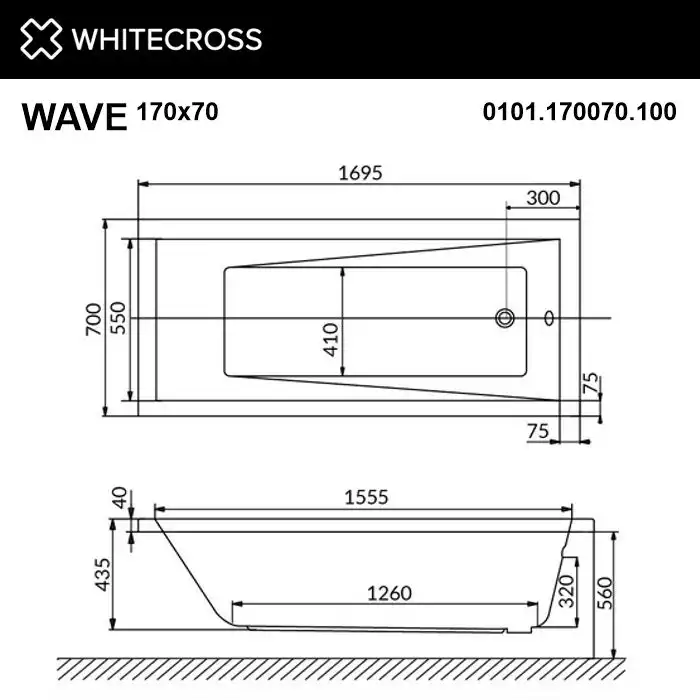Акриловая ванна Whitecross WAVE 170х70 0101.170070.100 прямоугольная, Белая фото 4