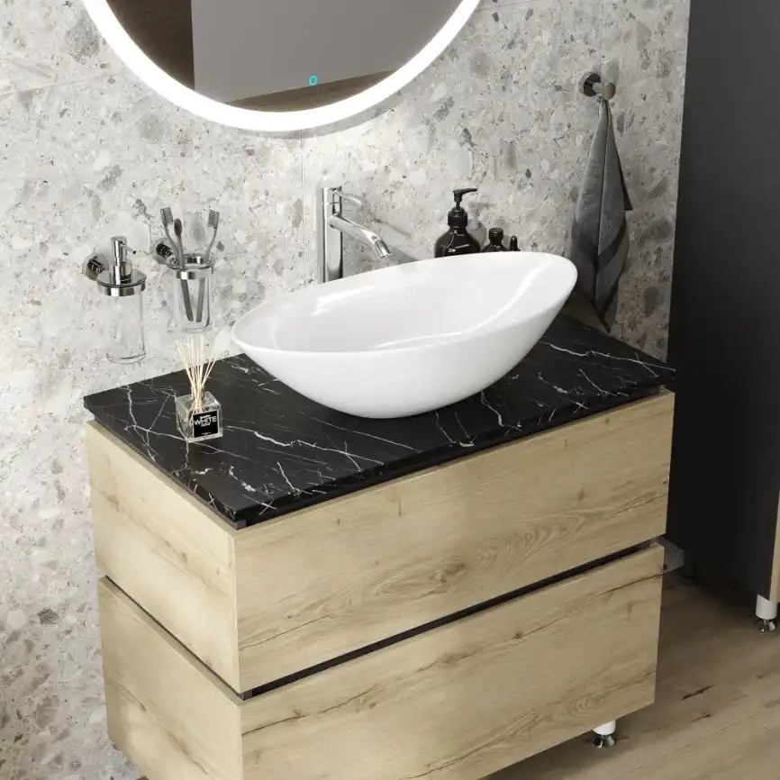 Тумба под раковину FAURAplus ТРИУМФ 80-2 напольная, дуб эльвезия фото 7