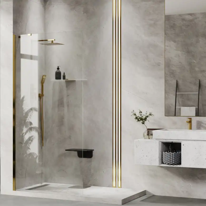 Душевая перегородка WasserKRAFT Aisch 55W 90 см, 55W39, профиль Золото, стекло Прозрачное фото 2