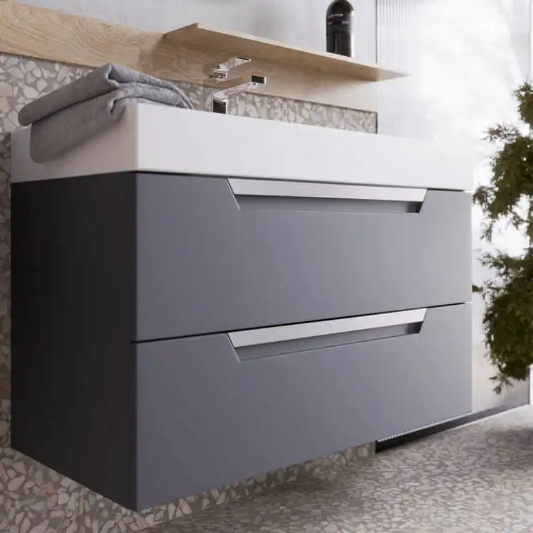 Тумба с раковиной подвесная Aqwella 5 Stars Cube 90 см, CUB0109GR, цвет Серый фото 5