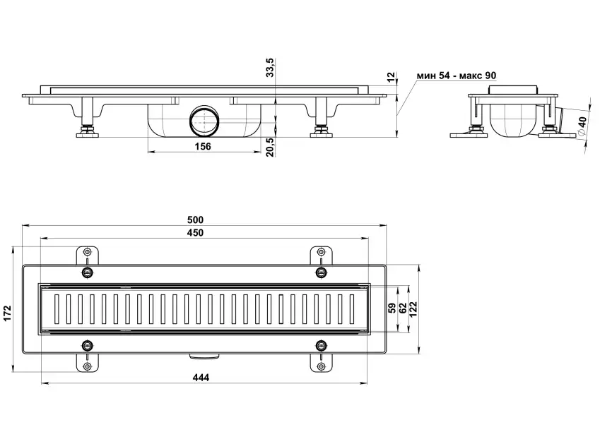 Душевой лоток Good Door 450  с перфорированной решеткой, комбинированный затвор ТЛ00002, Серый / серебристый фото 3
