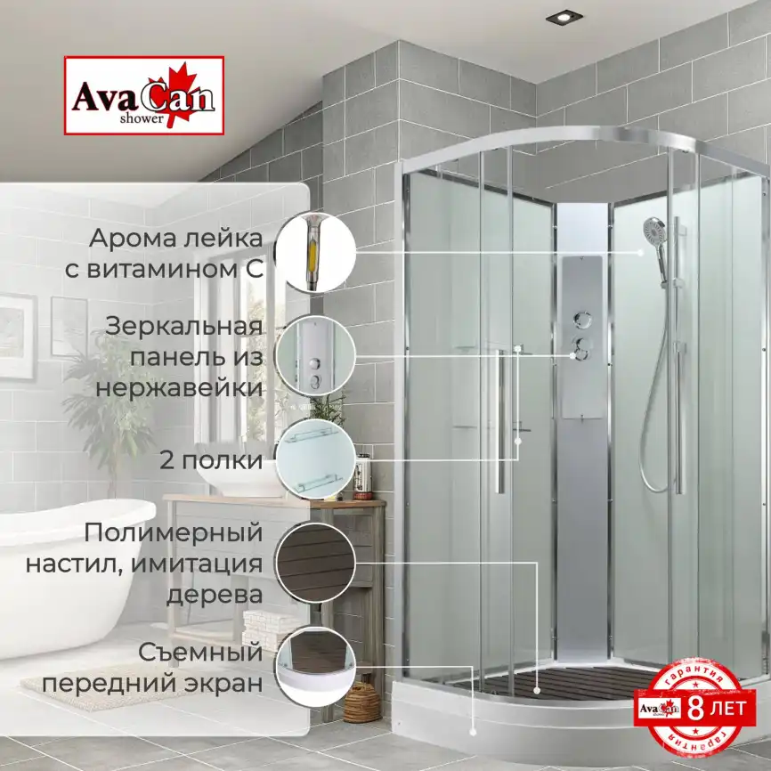 Душевая кабина AvaCan EM2010NT 100x100 см, низкий поддон, без крыши фото 2