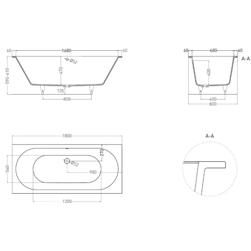 Ванна Salini ORNELLA AXIS 180х80 103421M из материала S-Stone, Белая матовая фото 10