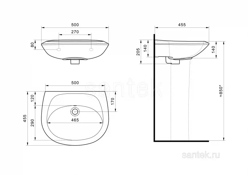Раковина Santek Бриз 55 без отверстия под смеситель 1WH110457 фото 4