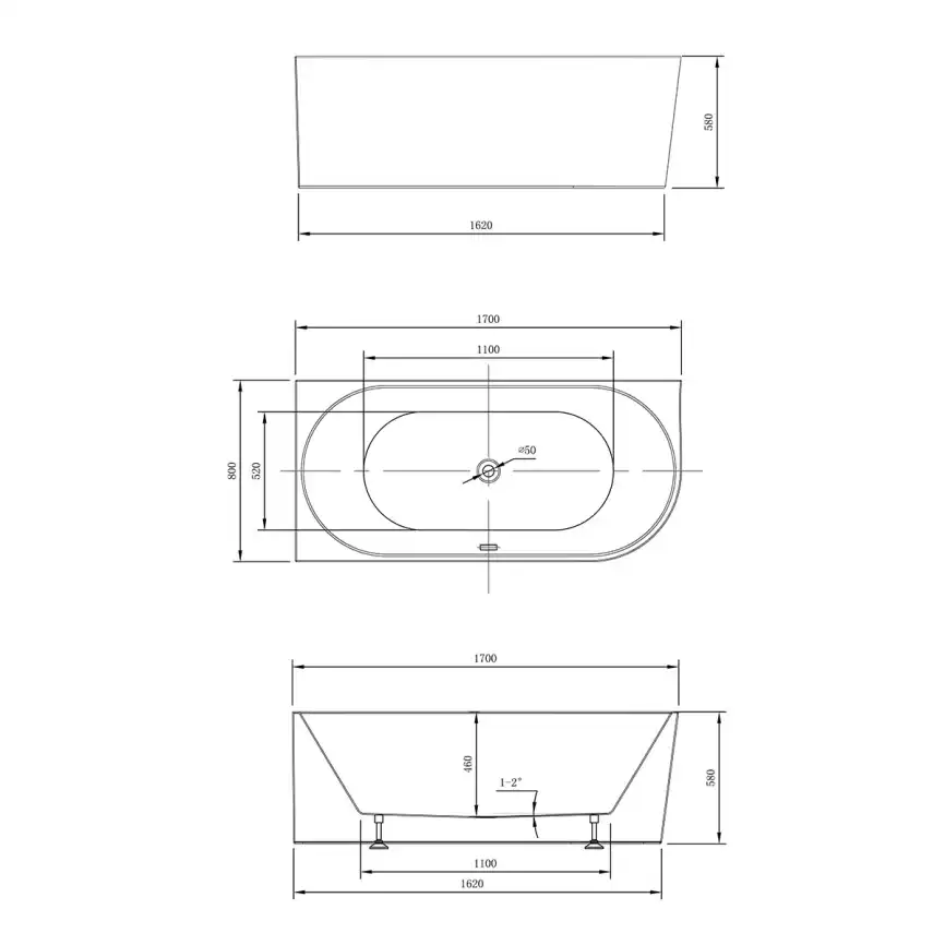 Акриловая ванна Vincea 170х80 VBT-402-1700L левая, Белая фото 4