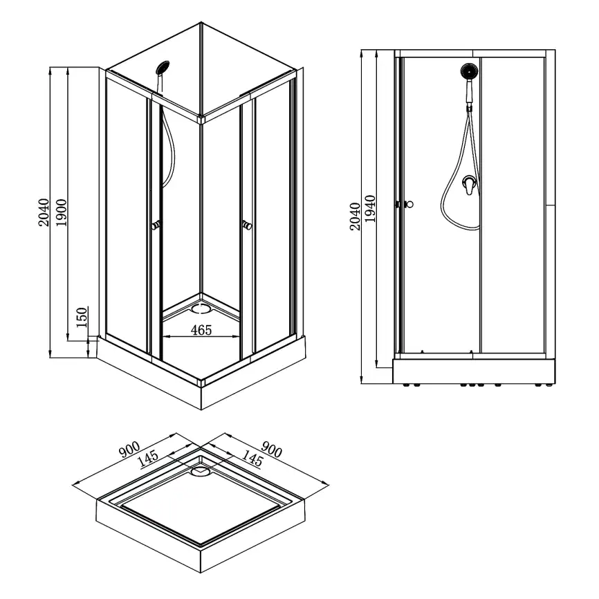 Душевая кабина Loranto NEO 90x90x190 с низким поддоном 15см, профиль черный-матовый, CS-21801BP фото 2