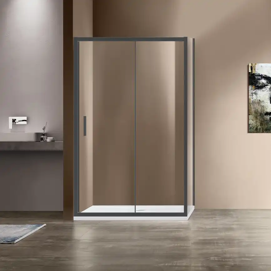 Душевой уголок Vincea Garda 110х90 VSR-1G9011CLGM, дверь раздвижная, профиль вороненая сталь, стекло прозрачное фото 1