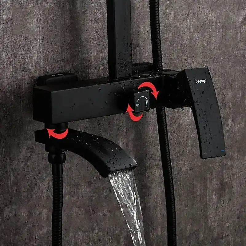 Душевая система Gappo G2407-6 с поворотным изливом, Черный матовый фото 8