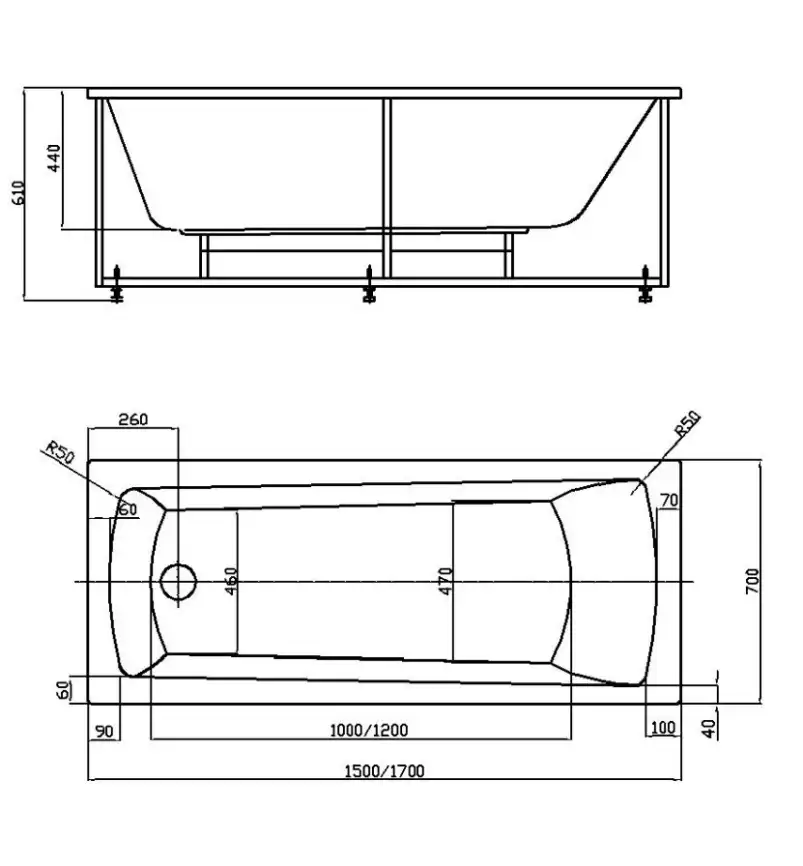 Акриловая ванна Azario ENRICA 150х70 AV.0030150, Пристенная фото 4