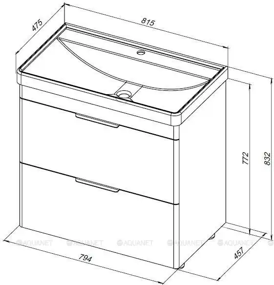 Тумба под раковину Aquanet Ирис new 85 белый глянец (2 ящика) 310154 фото 6