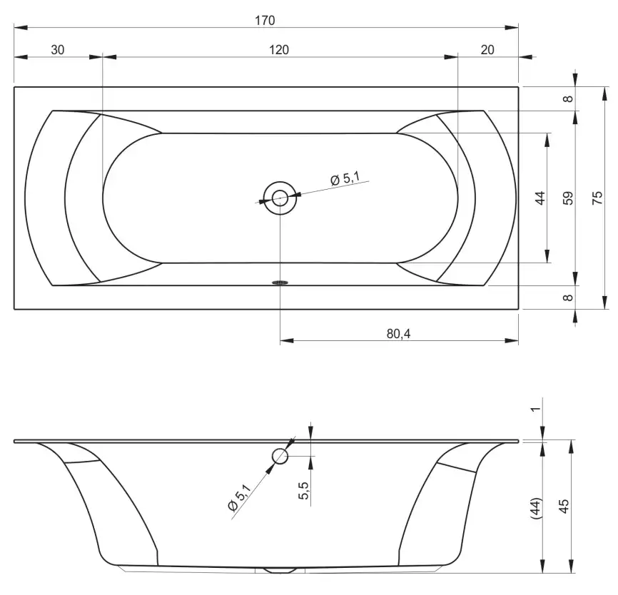 Акриловая ванна RIHO LINARES R 170x75 (c тонким бортом) прямоугольная B141001005 фото 6