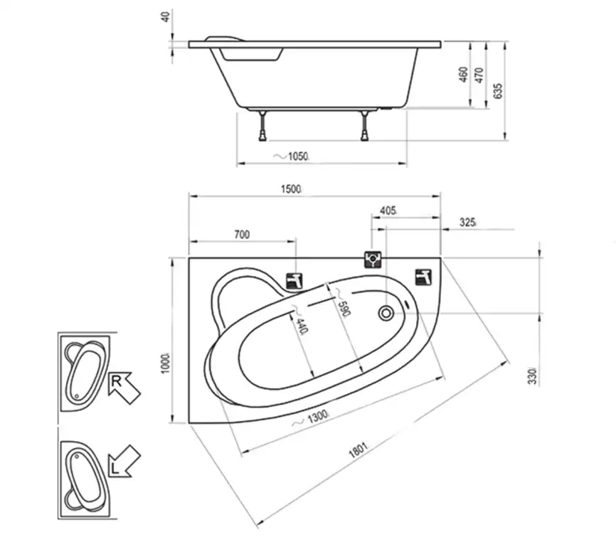 Акриловая ванна Ravak ASYMMETRIC 160х105 C461000000 левая, Белая фото 6