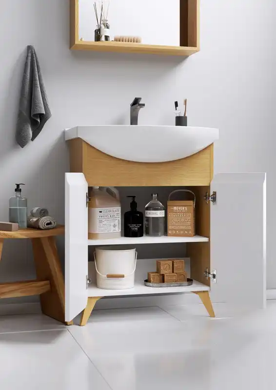 Тумба с раковиной напольная Aqwella Basic 60 см, BAS0106DZ, цвет Дуб золотой фото 4