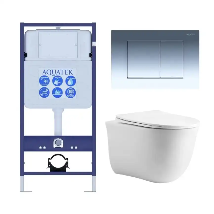 Унитаз с инсталляцией SET AQUATEK КЛАССИК cm-010 4в1 с сиденьем микролифт и клавишей смыва Хром фото 1