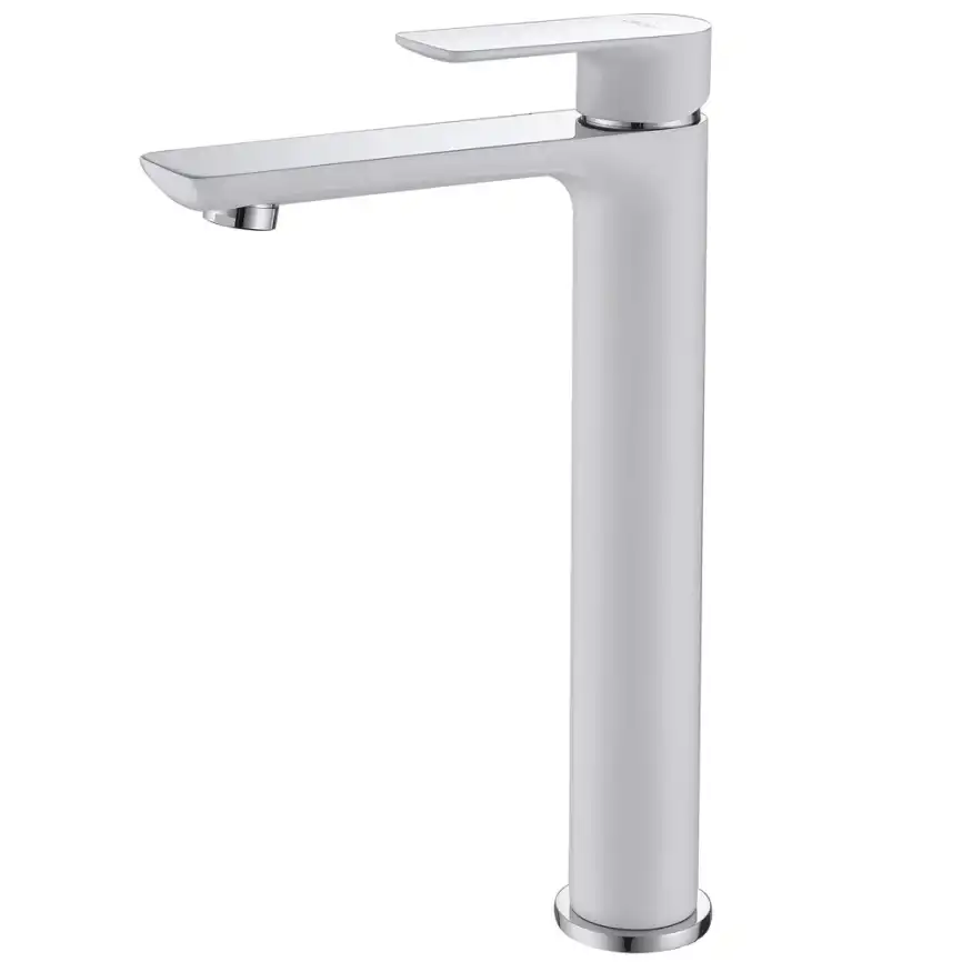 Смеситель для накладной раковины Abber Weiss Insel AF8011W, однорычажный, высокий, Хром / Белый фото 1
