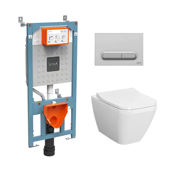 Комплект унитаза с инсталляцией Vitra Integra Square 9856B003-7206 с сиденьем Микролифт и клавишей смыва Хром матовый фото 1