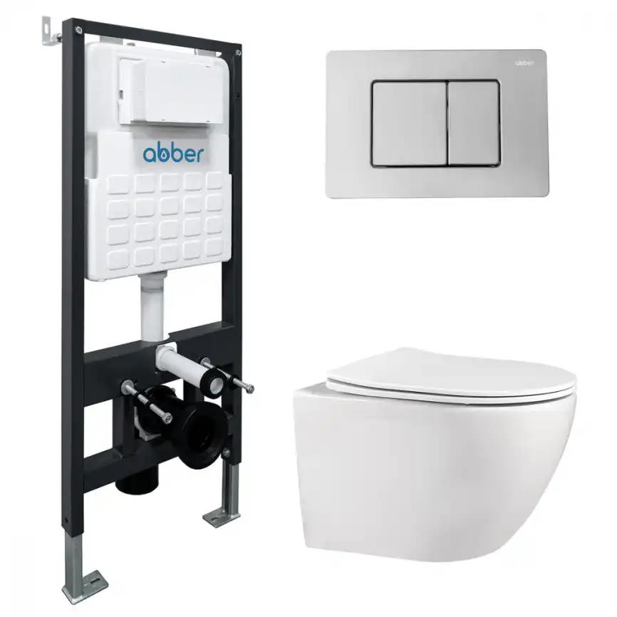 Комплект унитаза с инсталляцией ABBER Bequem AC1100-AC0105 белый и кнопкой смыва AC0120 хром фото 1