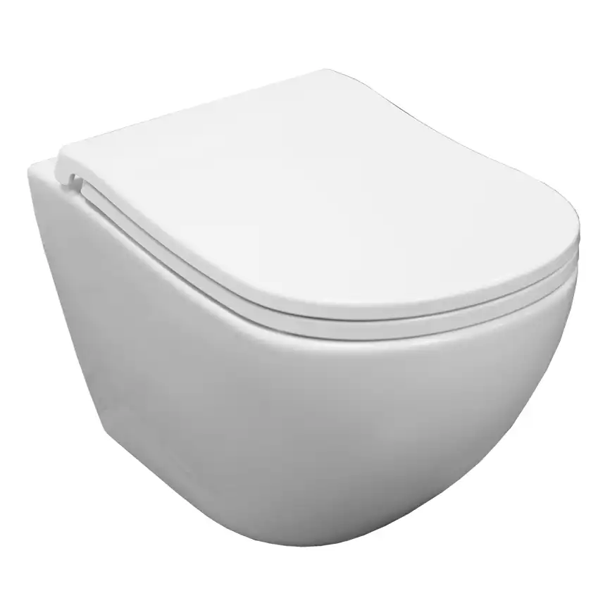 Подвесной унитаз Azario Etera AZ-118E-UQ3 безободковый, смыв Торнадо, в комплекте с сидением микролифт, Белый глянцевый фото 1