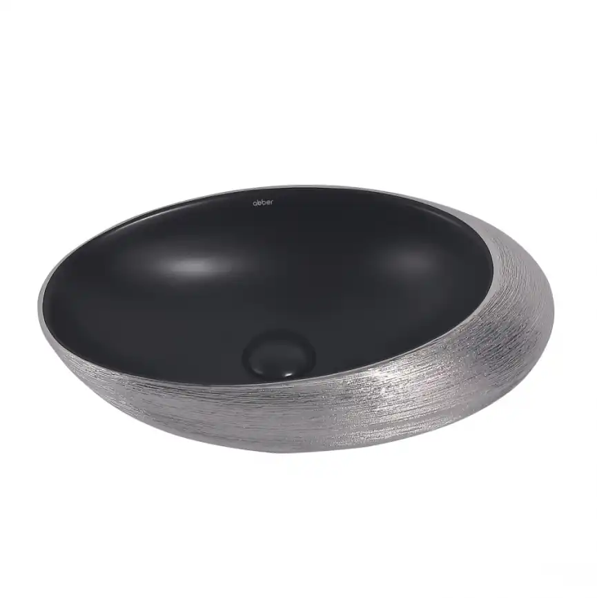 Раковина накладная ABBER BEQUEM 49х31х14 AC2107BS, овальная, черная матовая с серебром фото 4