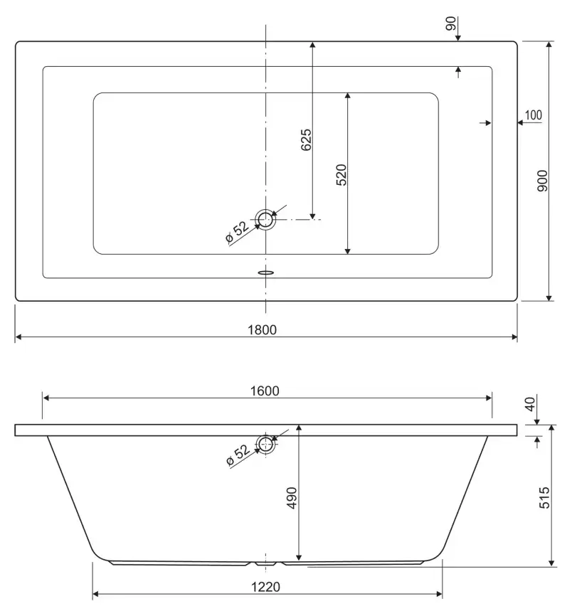 Акриловая ванна Cezares PLANE 180х90 PLANE-180-90-49-W37 прямоугольная, Белая фото 3