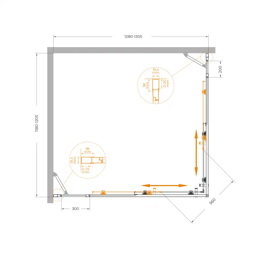 Душевой уголок CEZARES MOLVENO-AH-22-130/120-C-Cr-IV стекло Прозрачное, профиль Хром фото 7