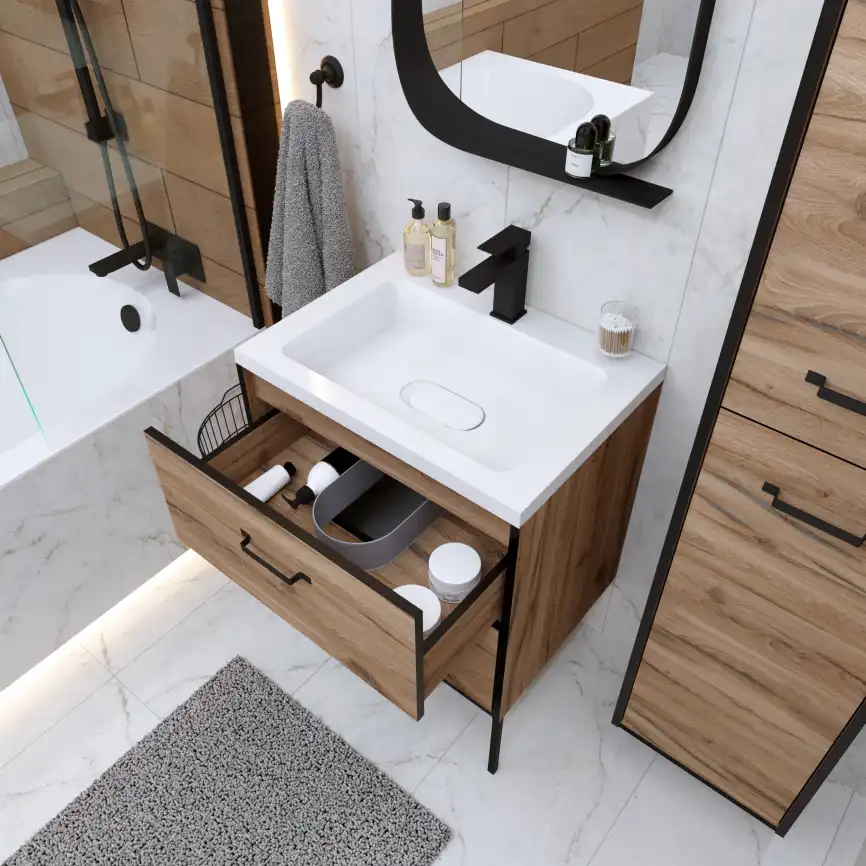 Тумба под раковину Grossman Неро 70 напольная, альпийский дуб/черный (107004) фото 4