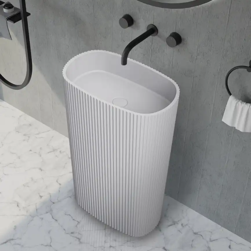 Раковина напольная ABBER STEIN 55х36х85 AS2502-H, овальная, белая матовая фото 1