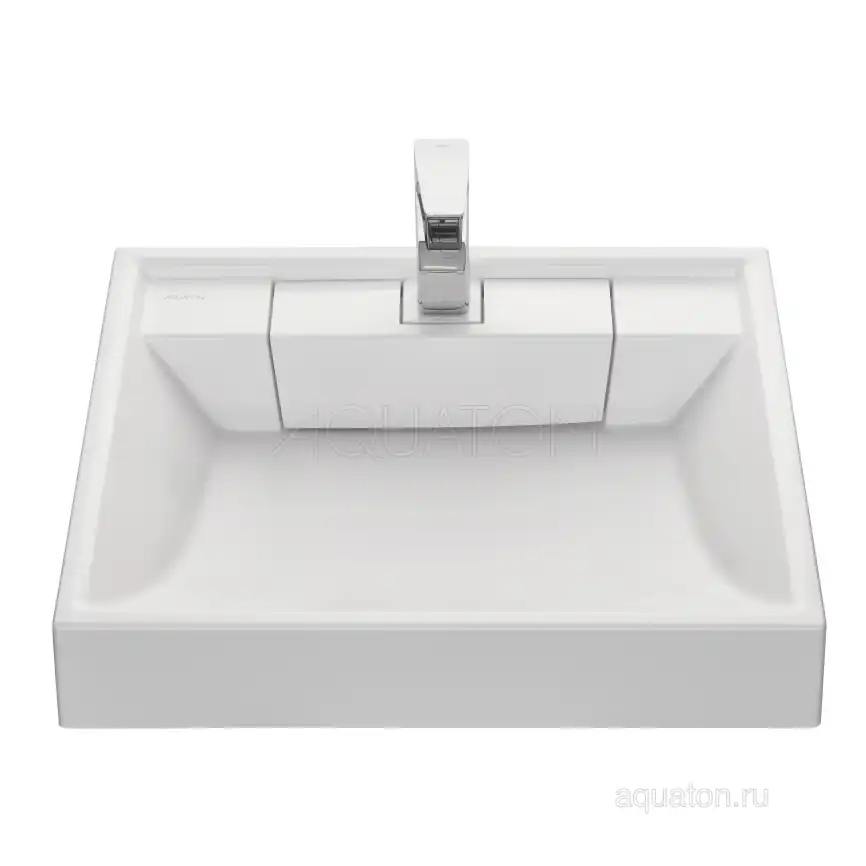 Раковина  Aquaton Рейн 60х50 1A72103KRW010  над стиральной машиной, из литьевого мрамора, Белая фото 1