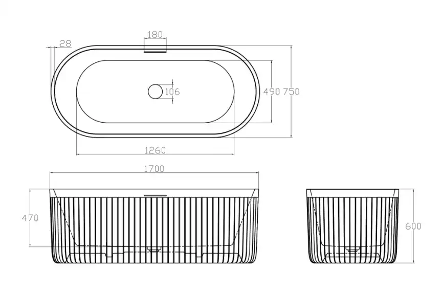 Ванна  Abber Stuttgart 170х75 AM9925 из искусственного камня, Белая матовая фото 4