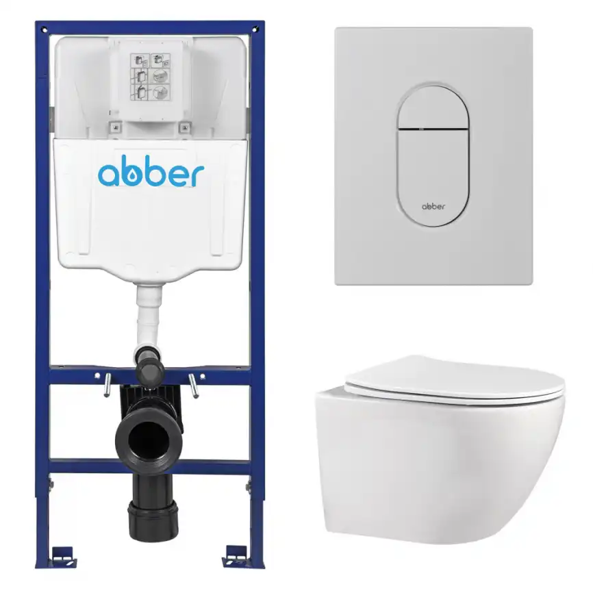Комплект унитаза с инсталляцией ABBER Bequem AC1100 белый и кнопкой AC0124MW белая матовая фото 1