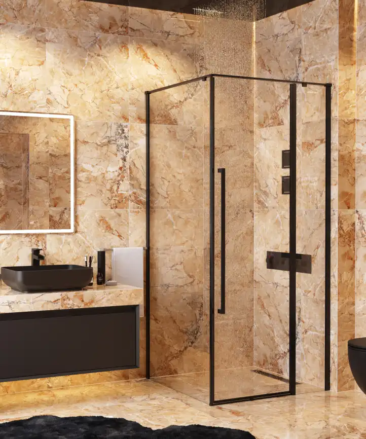 Душевой уголок Mirsant Next 100х100 профиль Черный стекло прозрачное фото 1