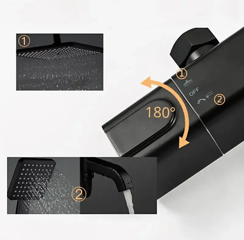 Душевая система Gappo G2491-6  с тропическим душем и термостатом, Черный матовый фото 7