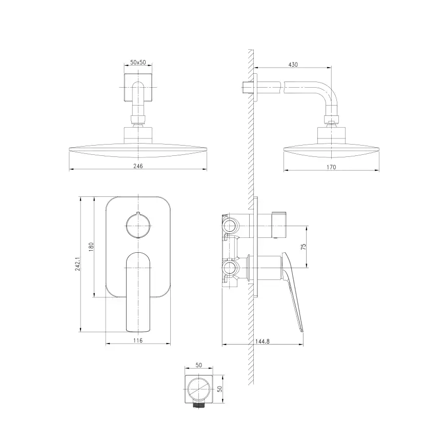 Душевая система Lemark Allegro LM5929CW для душа без излива, встраиваемая с верхним душем, Хром / Белый фото 2