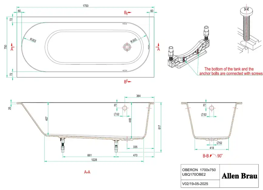 Ванна из искусственного камня Allen Brau Evo Oberon 170x75 2.3EV02.20, белая фото 2
