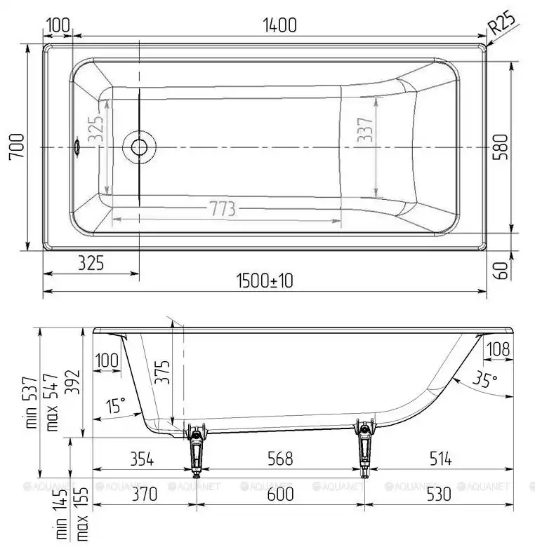 Чугунная ванна Wotte Line 150х70 Белая фото 3
