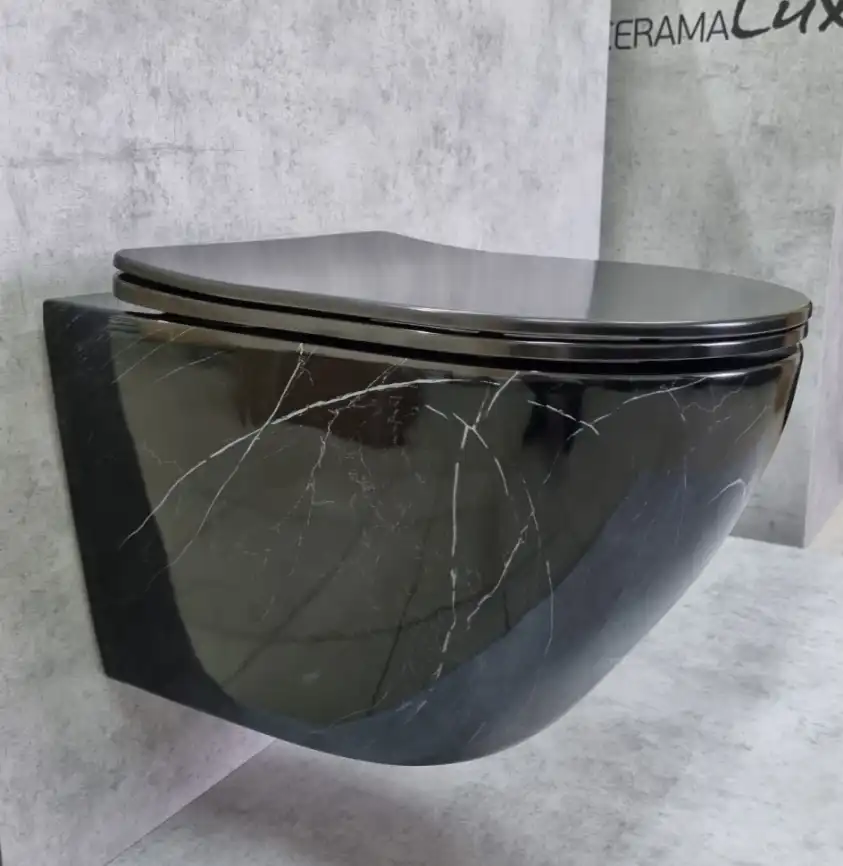 Унитаз подвесной Ceramalux 2212BM с сиденьем микролифт Черный мрамор фото 3