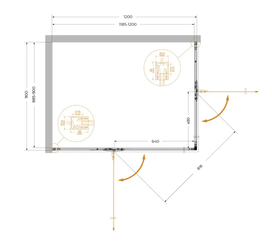 Душевой уголок Cezares LINER-AH-2-120/90-C-Cr-L стекло Прозрачное, профиль Хром фото 6