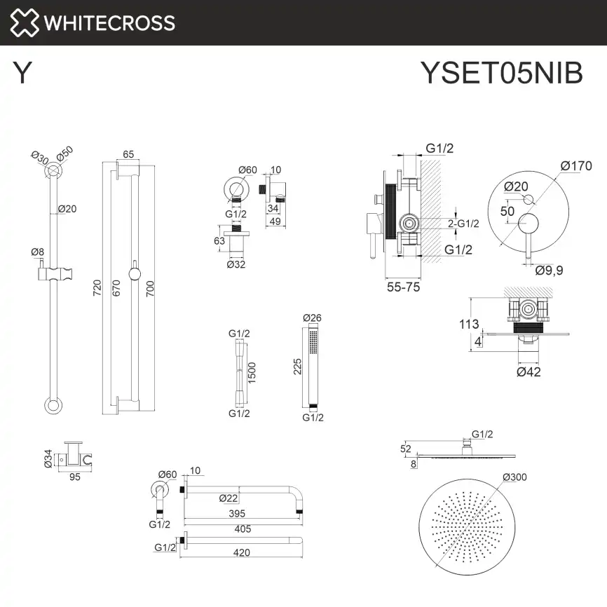 Душевая система для душа WHITECROSS Y brushed nickel YSET05NIB, скрытого монтажа, Никель брашированный фото 3