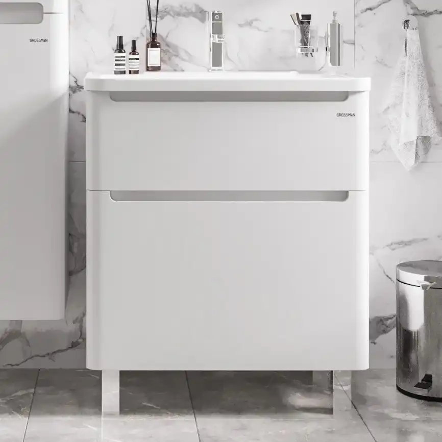 Тумба под раковину Grossman Адель 70 напольная, белая глянцевая (107005) фото 1