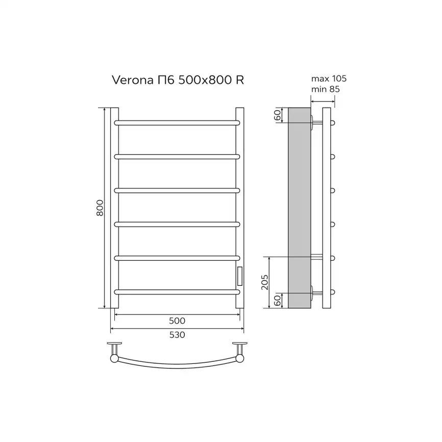 Полотенцесушитель электрический 50х80 Azario VERONA П6 AZ04858B, диммер справа, Черный матовый фото 5