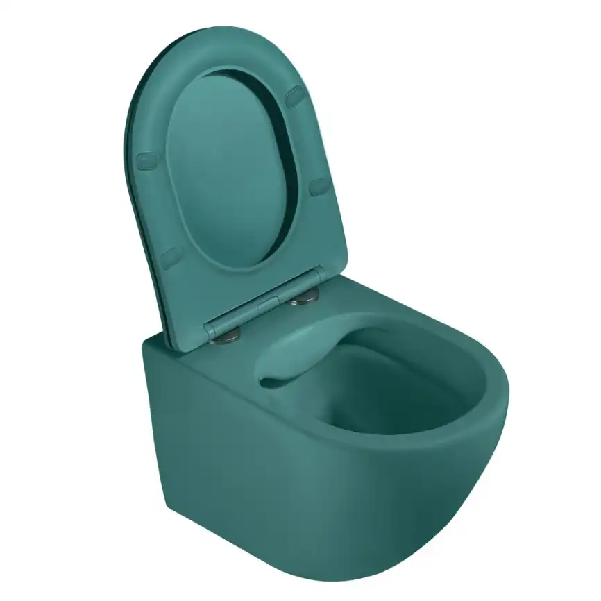 Подвесной унитаз ABBER Bequem AC1101MBG темно-зеленый матовый, безободковый, с сиденьем микролифт фото 7