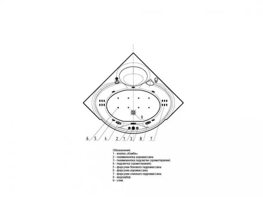Акриловая ванна Aquatek Эпсилон 150х150 EPS150-0000066 с фронтальным экраном (вклеенный каркас) фото 6