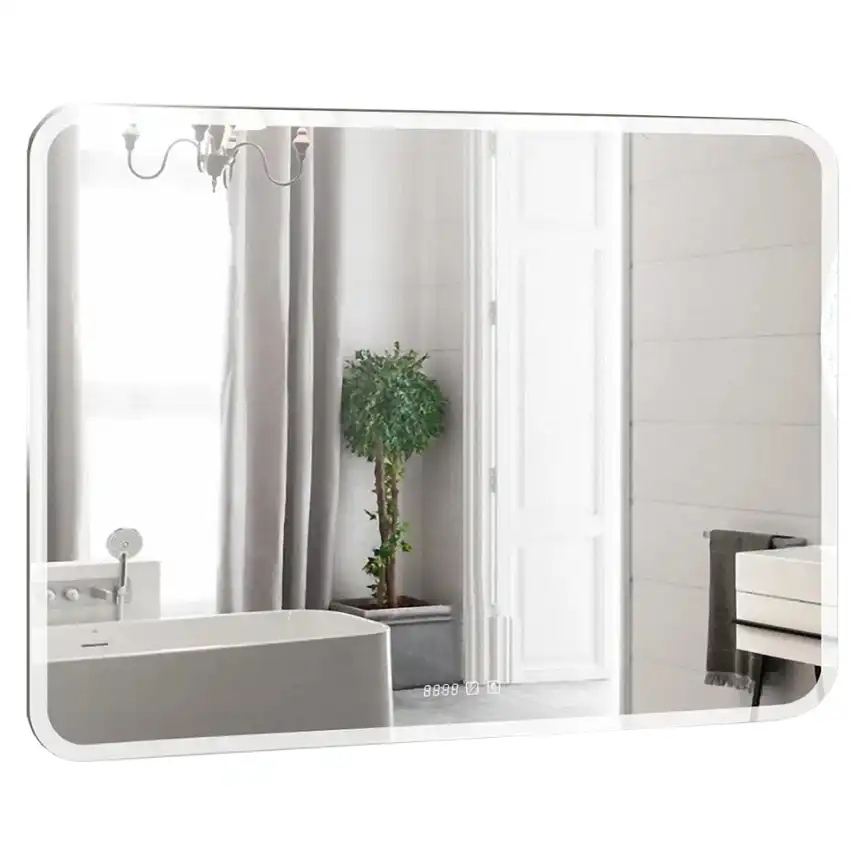 Зеркало с подсветкой AVS Байкал 80x68 см, часы и антипар фото 1