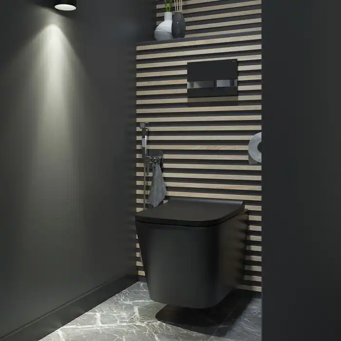 Унитаз подвесной IDDIS Bild BILR2BMi25 безободковый, с сиденьем микролифт Черный матовый фото 5