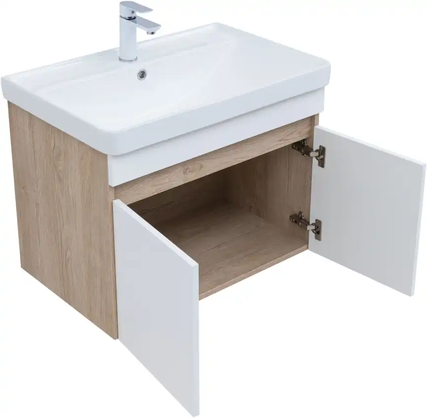 Тумба под раковину Aquanet Оптима 80 дуб светлый/белый сатин, 344801 фото 4