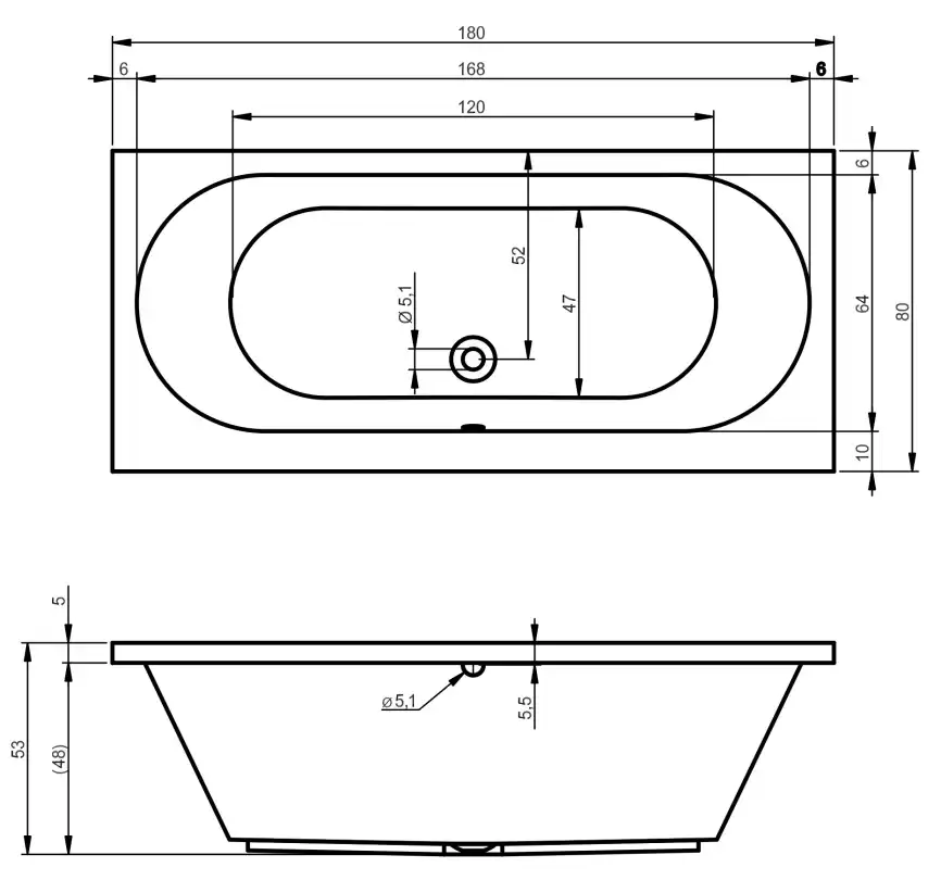 Акриловая ванна RIHO CAROLINA 180х80 прямоугольная B056001005 фото 6