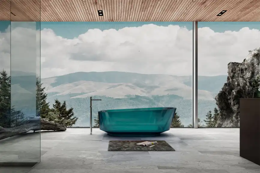 Прозрачная ванна ABBER Kristall AT9706Aquamarin 170х80 бирюзовая фото 2