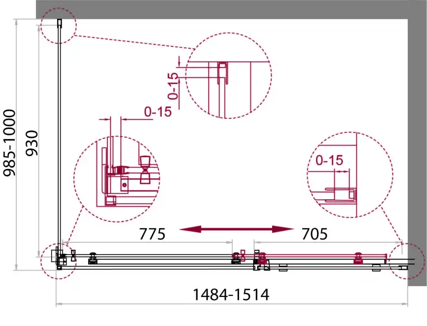 Душевой уголок BelBagno ACQUA-AH-1-150/100-C-Cr профиль Хром стекло Прозрачное фото 2