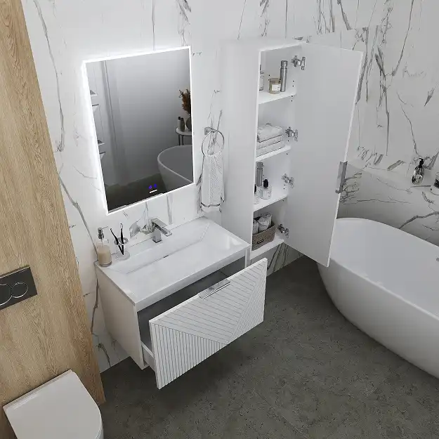 Шкаф-пенал для ванной Grossman Блисс 35 подвесной, белый матовый (303548) фото 7