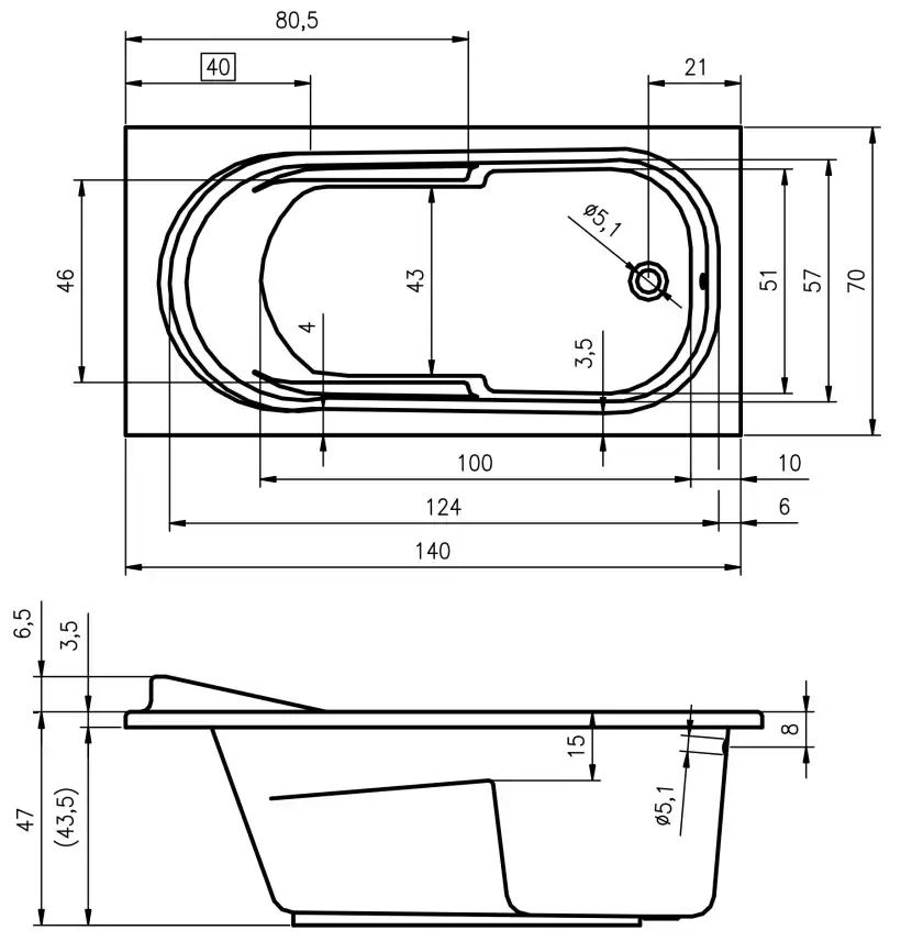 Акриловая ванна Riho COLUMBIA 140х70 прямоугольная B004001005 фото 5